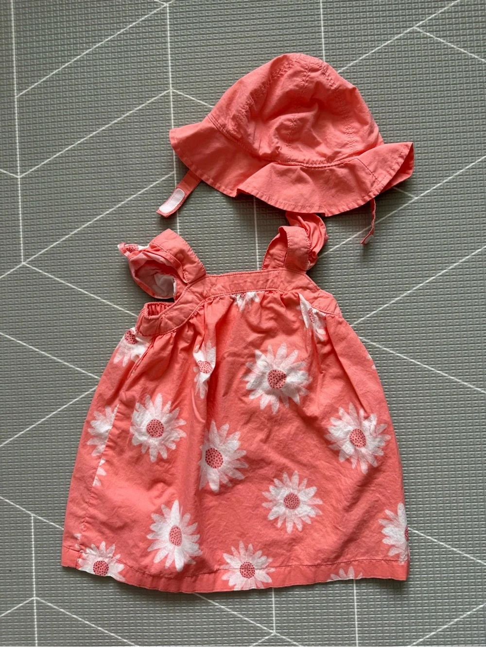 Carters|Baby girl summer dress,Coral Pink with Sunflower print & Matching Hat• - Picture 3 of 6